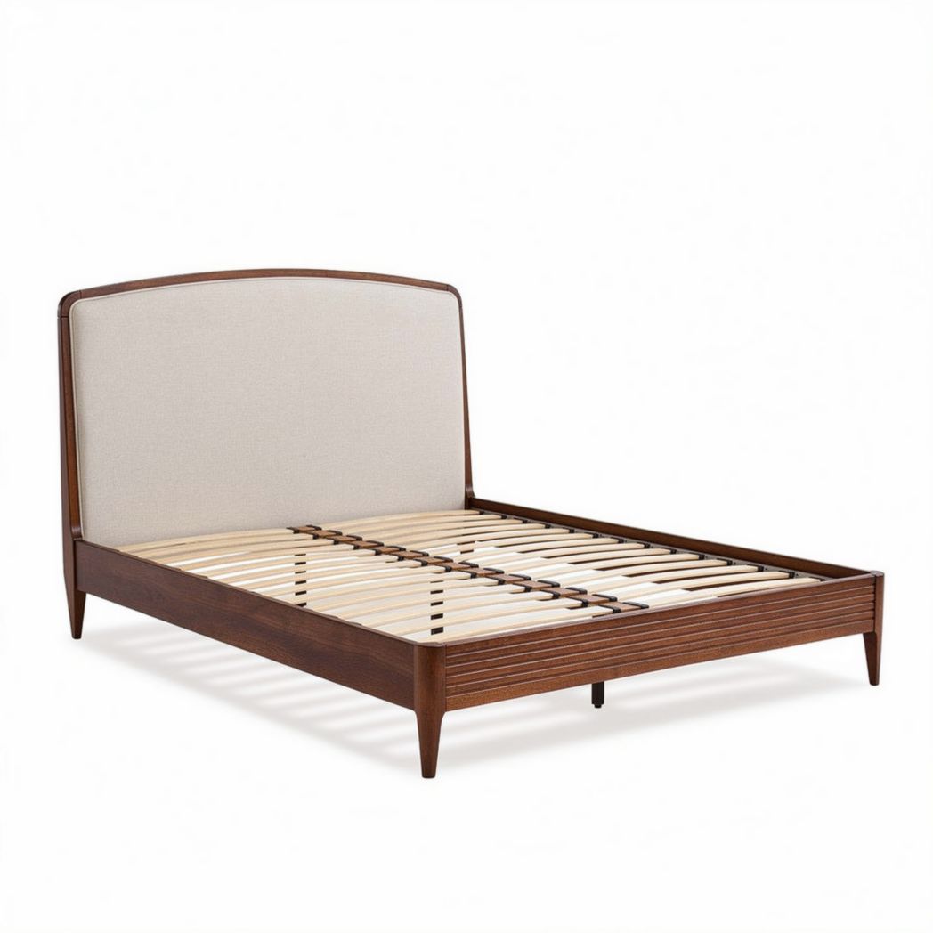 Wooden bed frame with upholstered headboard - 200 x 160 x 30cm