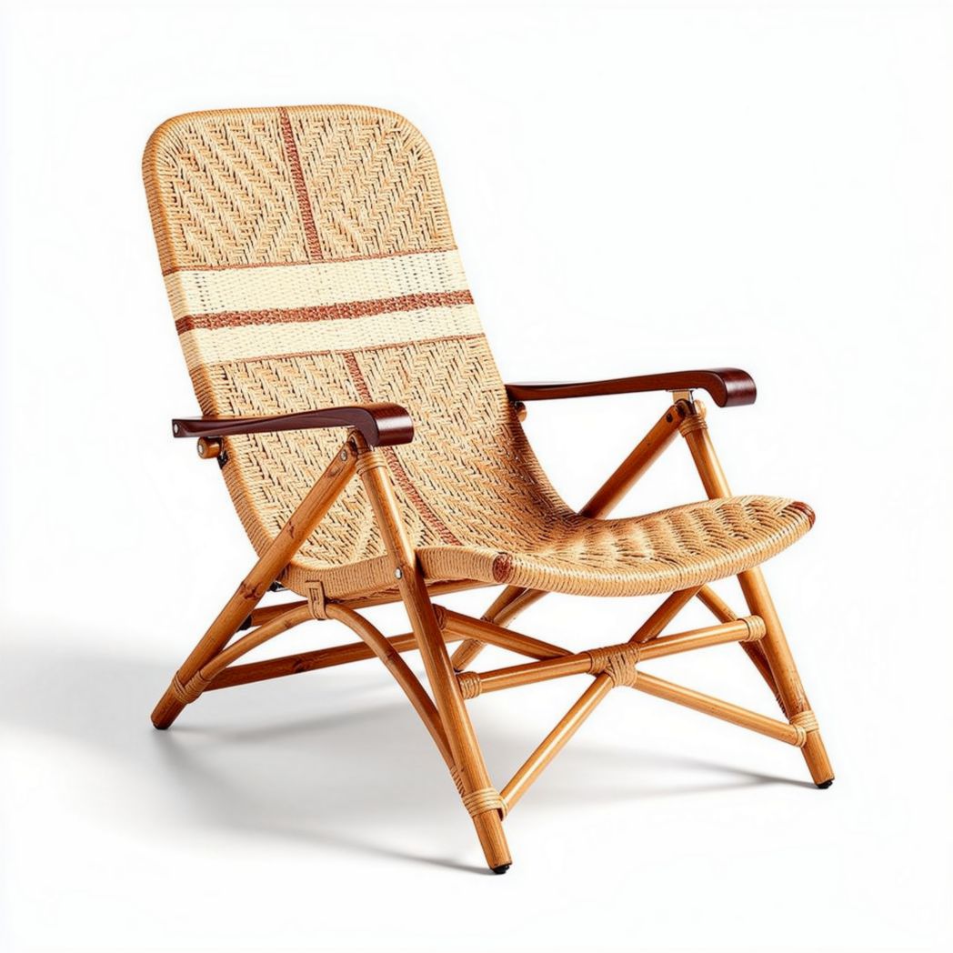 Folding rattan lounge chair for indoor and outdoor use - 80 x 60 x 90cm