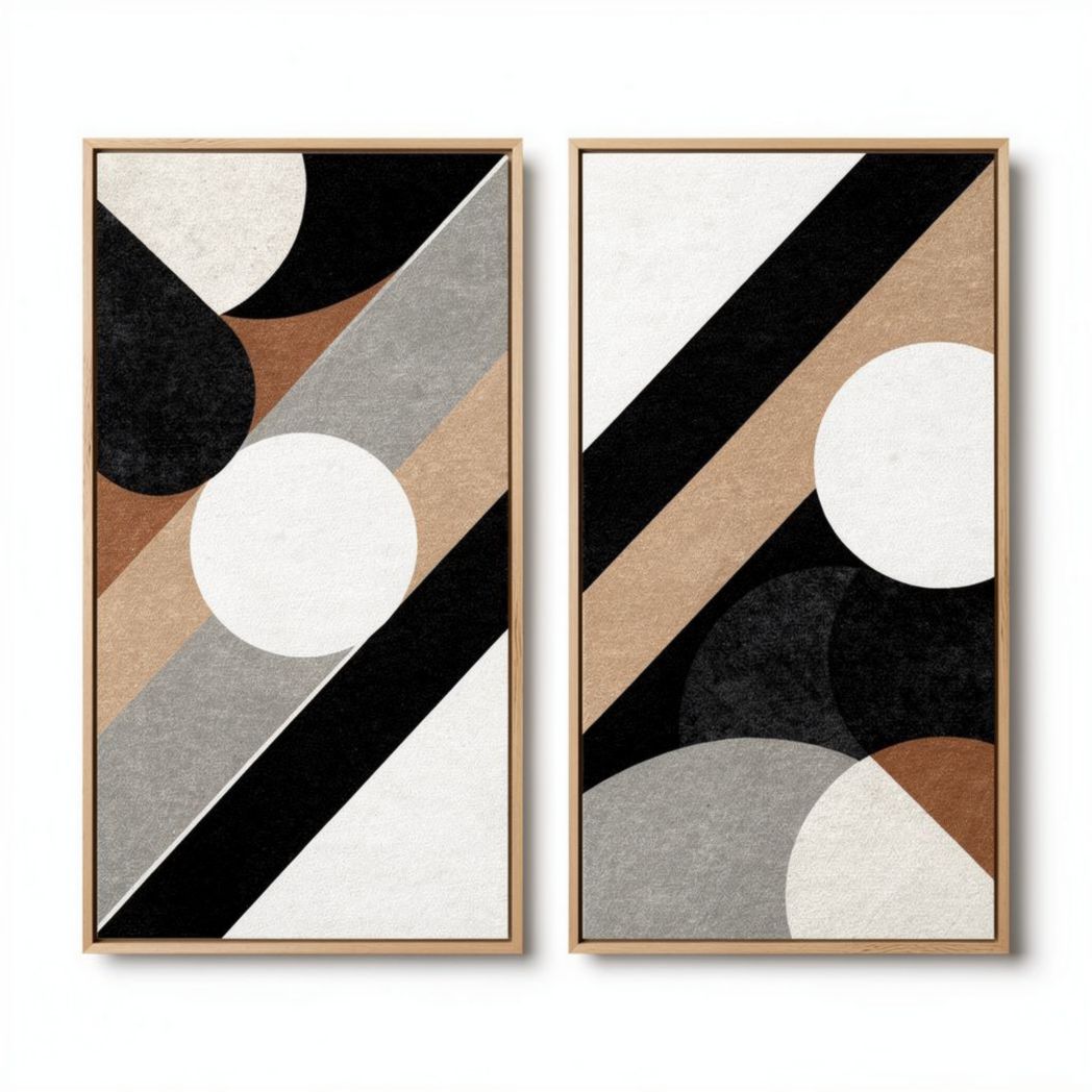 Abstract geometric wall art set in neutral tones - 60 x 90 x 2cm