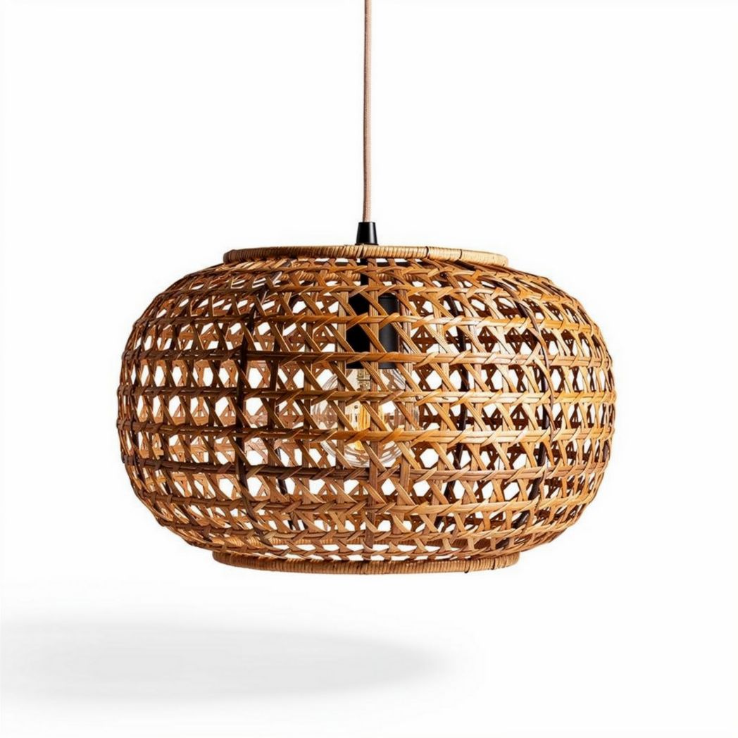 Natural straw pendant light for indoor decoration - 30 x 30 x 25cm