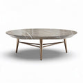 Round coffee table with marble top and wooden legs - 100 x 100 x 30cm